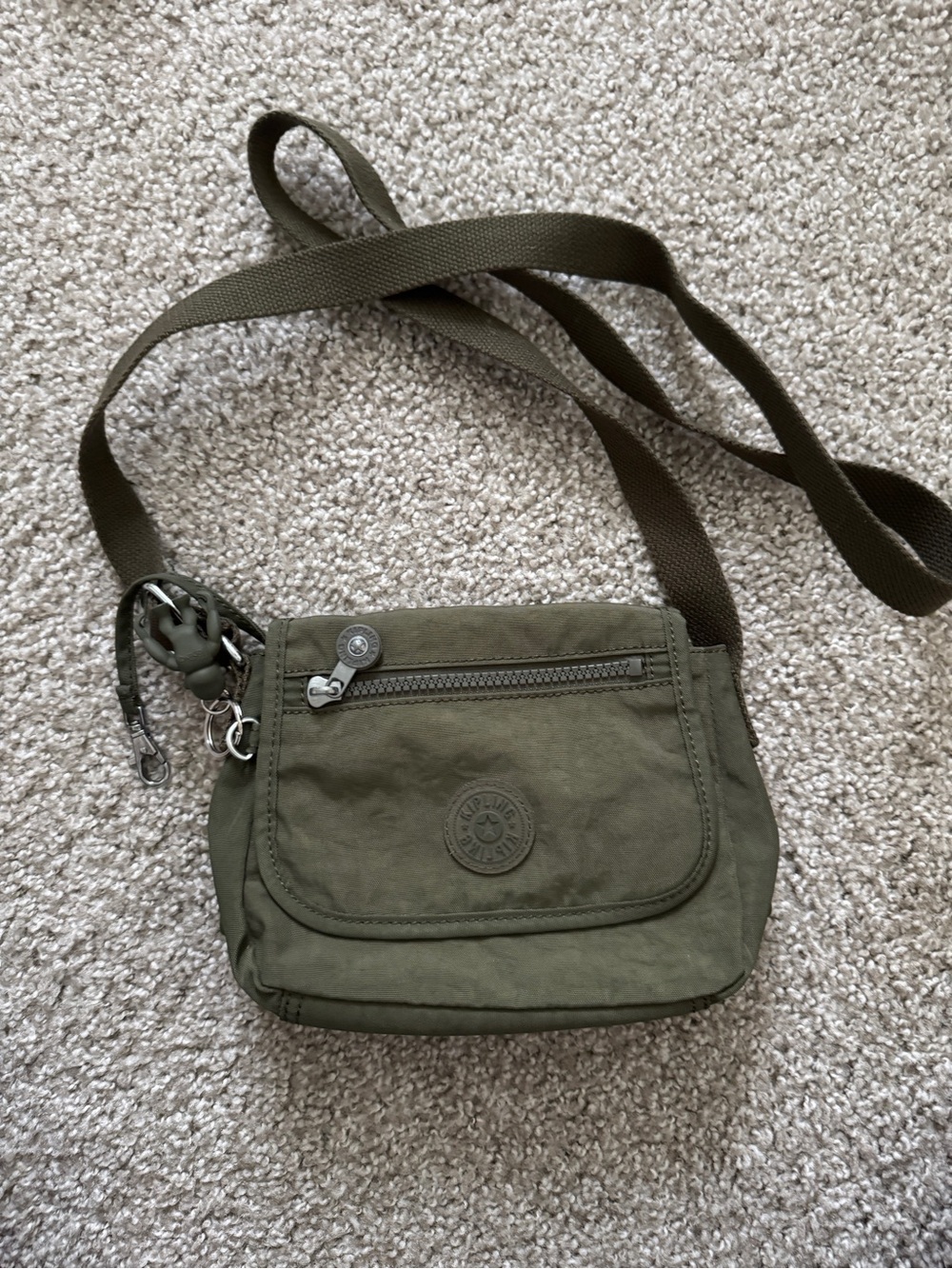 Kipling Olive Crossbody Shoulder Bag with Zip Pocket
